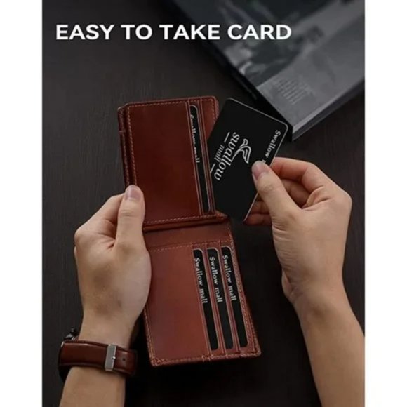 MENS Wallet RFID Genuine Leather Bifold Wallets For Men, Maroon (10 card slots) - Picture 3 of 7